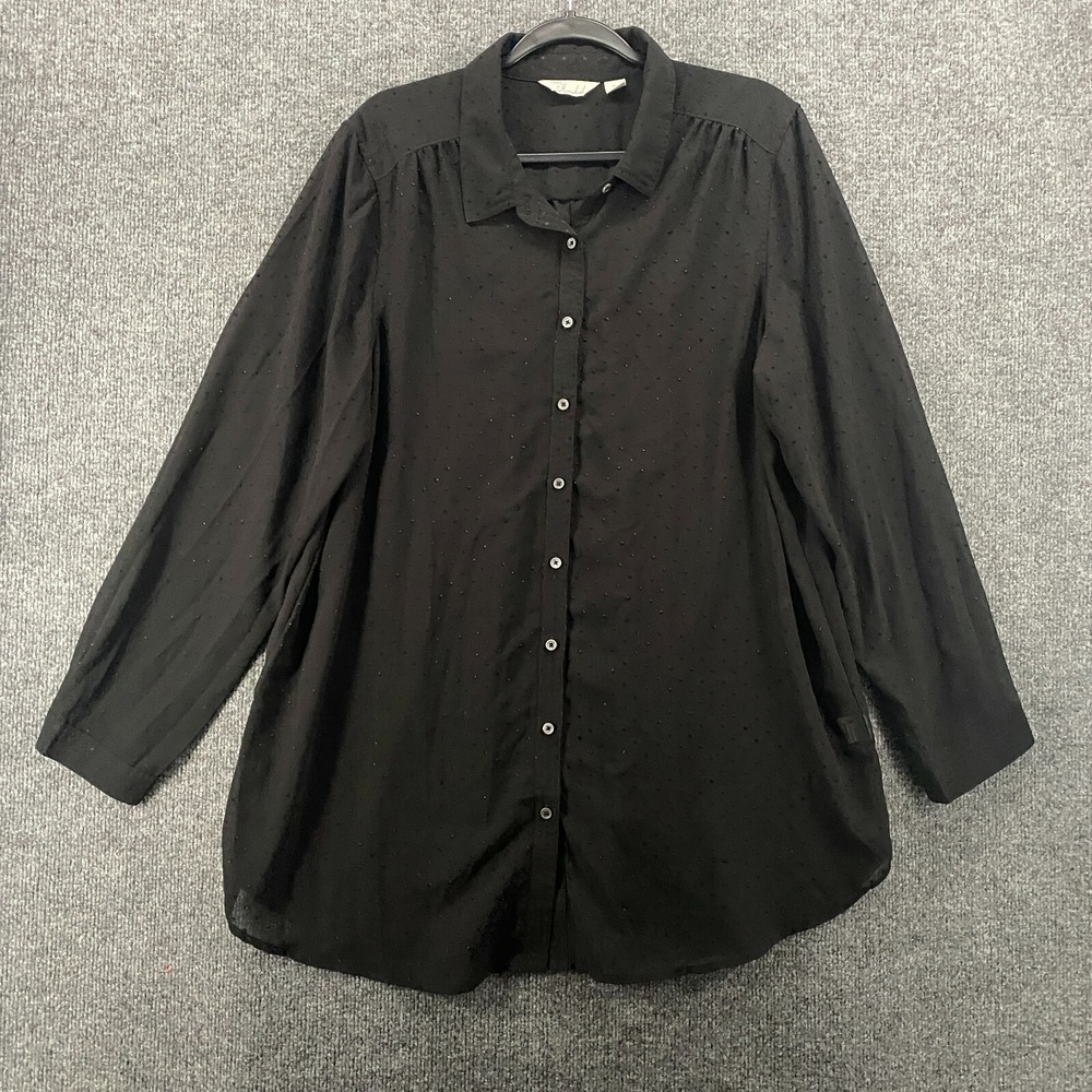 Caffe Marrakesh Blouse Size XL Black Sheer Popcorn Button Up Whimsigoth Romantic